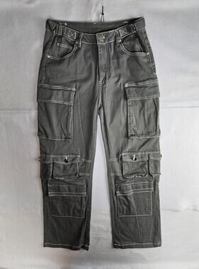 Honey Peach Gray Cargo Pants Women's M Wide Leg Y2K Utility
